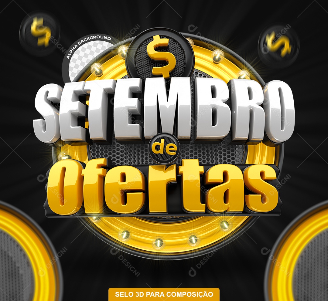 Selo 3D Setembro de Ofertas Amarelo e Branco para Composição PSD