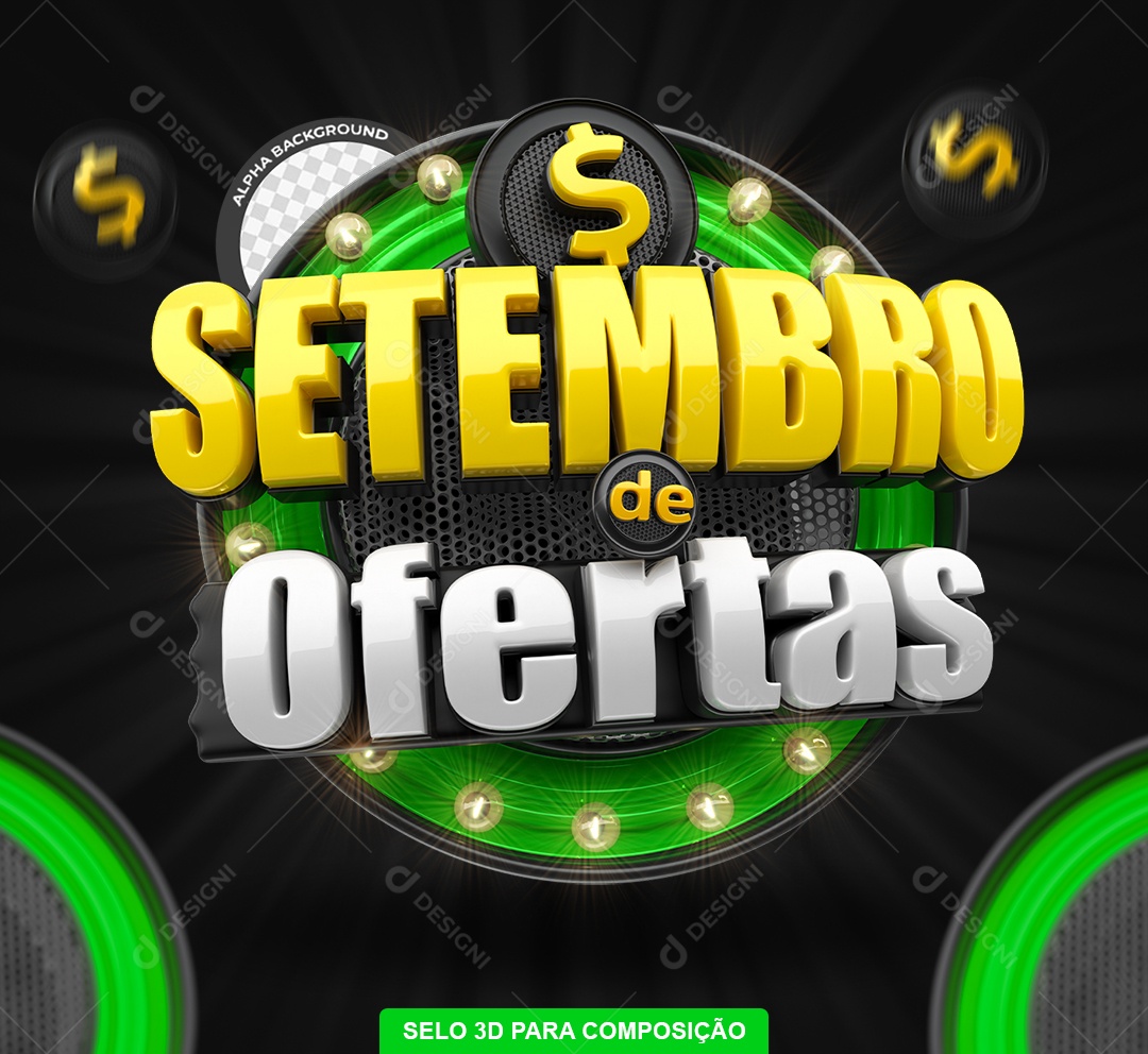 Selo 3D Setembro de Ofertas Amarelo e Branco para Composição PSD