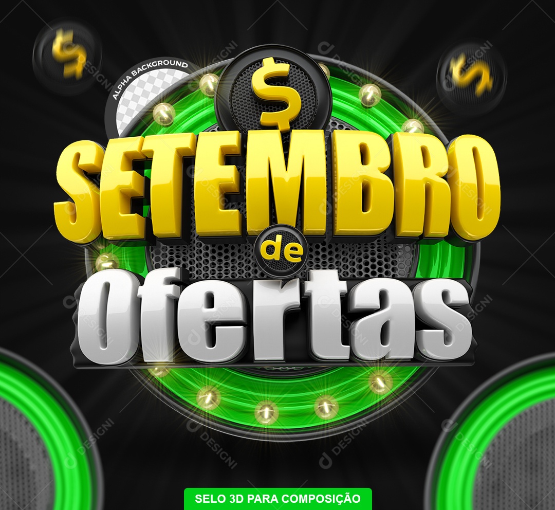 Setembro de Ofertas Selo 3D Amarelo e Branco para Composição PSD