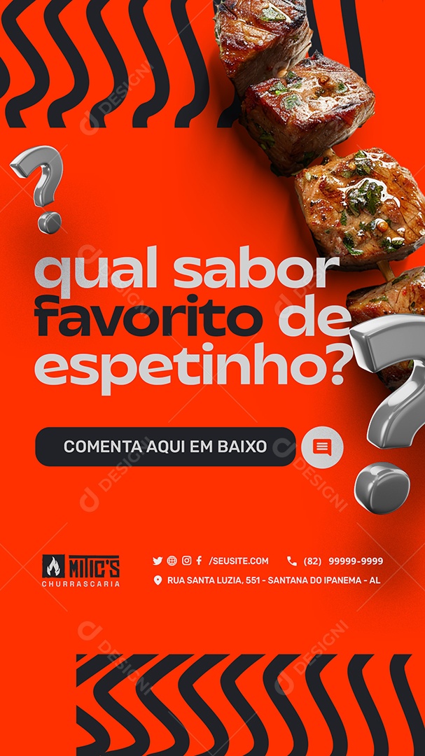 Story Churrascaria Qual Sabor Favorito de Espetinho Social Media PSD Editável