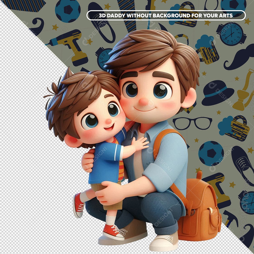 Pai e Filho Felizes Elemento 3D para Composição PSD