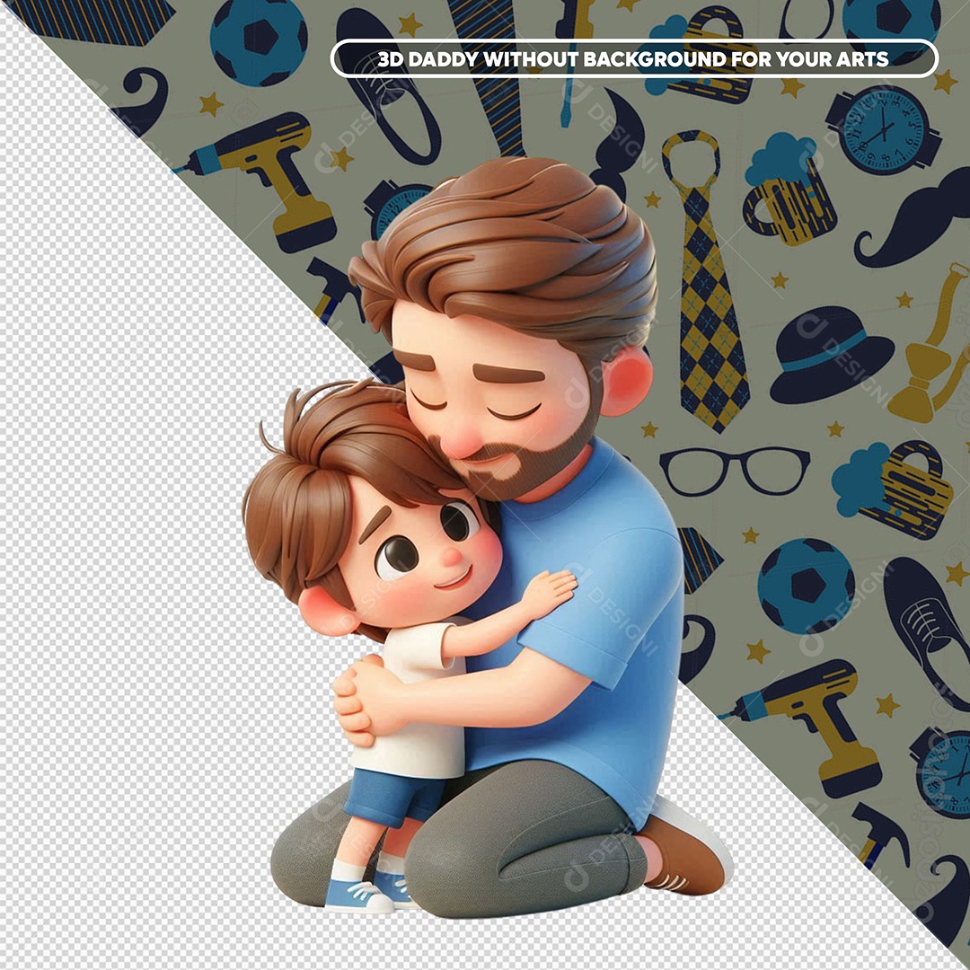 Pai Abraçando o Filho Elemento 3D para Composição PSD