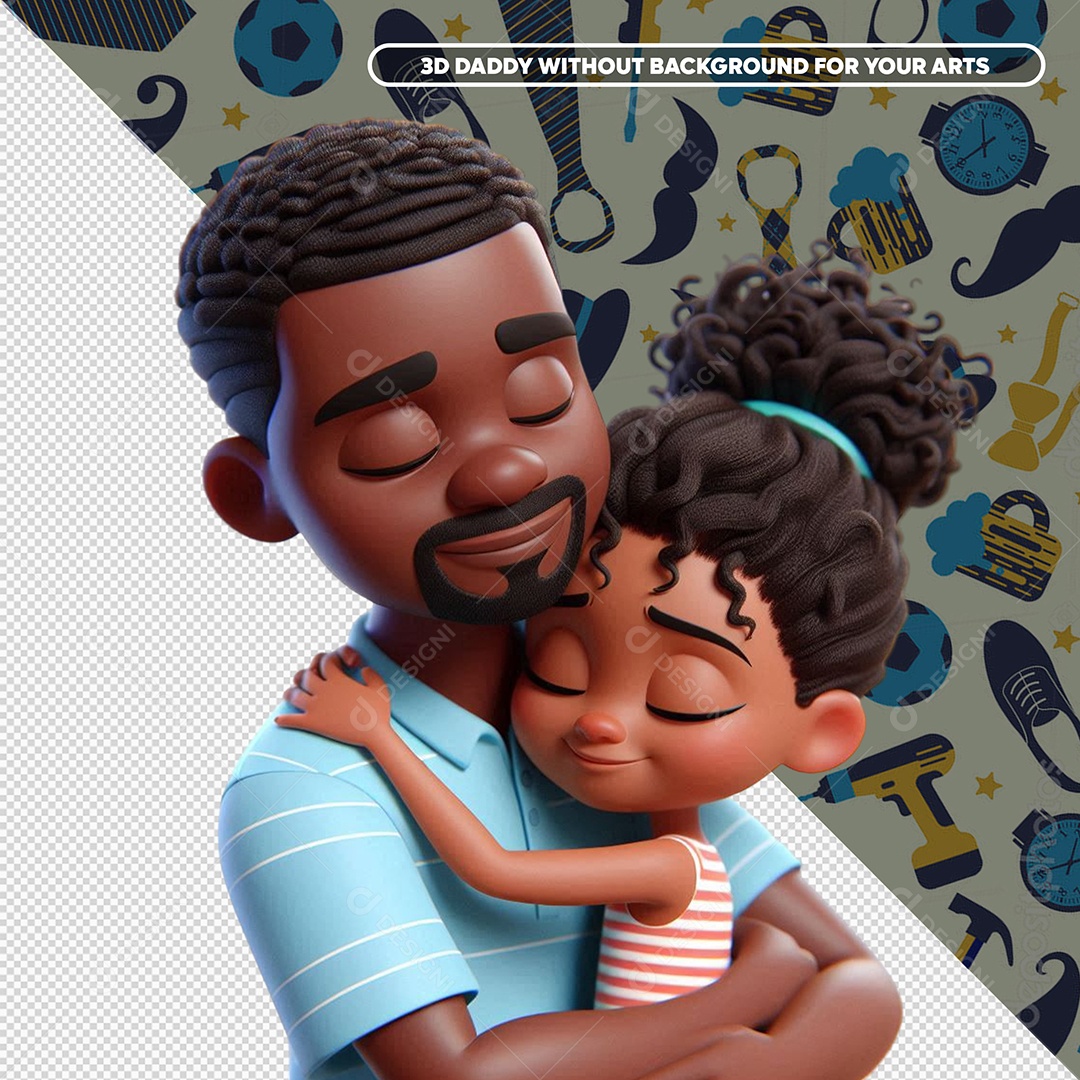 Filha Abraçando o Pai Elemento 3D para Composição PSD