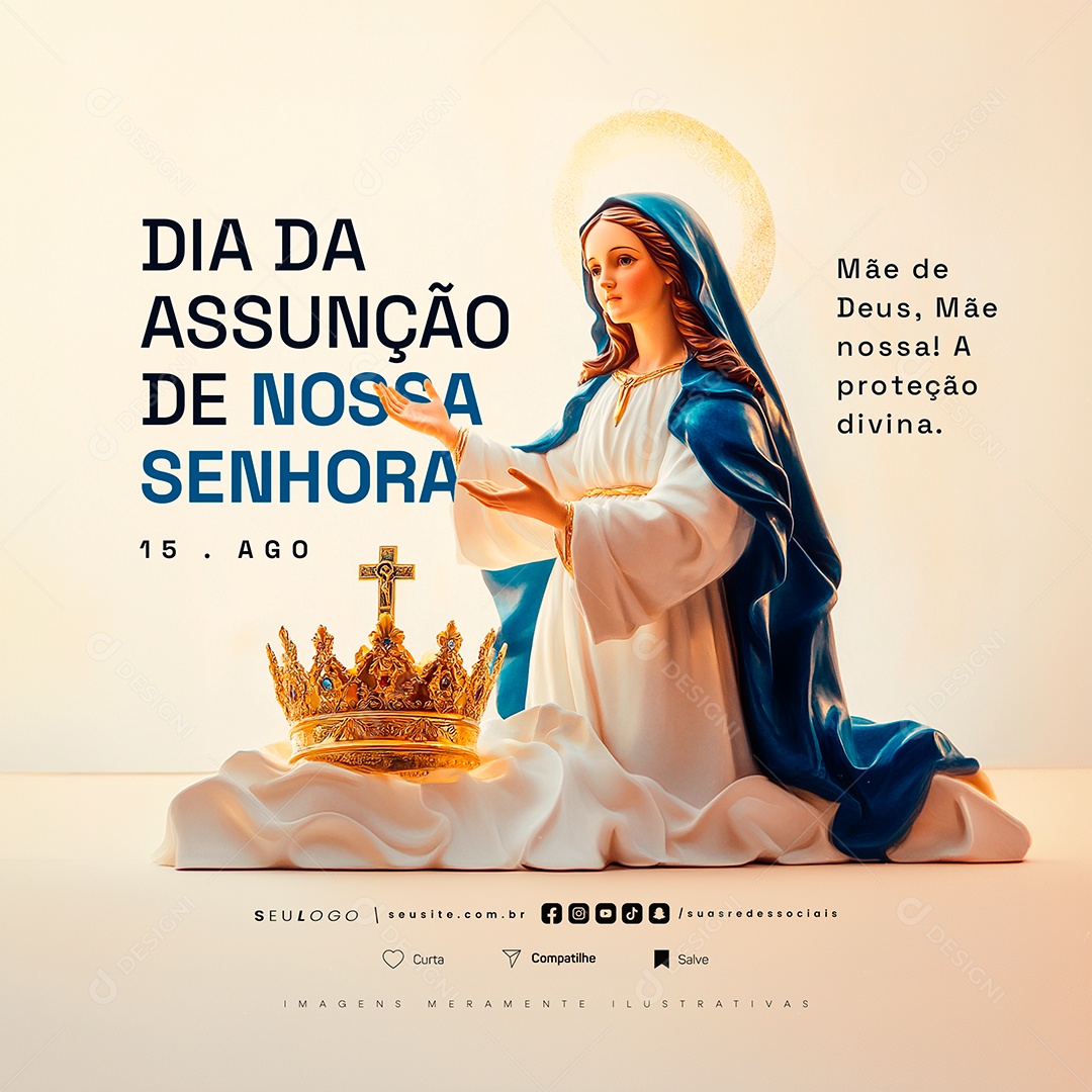 Dia da Assunção de Nossa Senhora 15 de Agosto Mãe de Deus Social Media PSD Editável