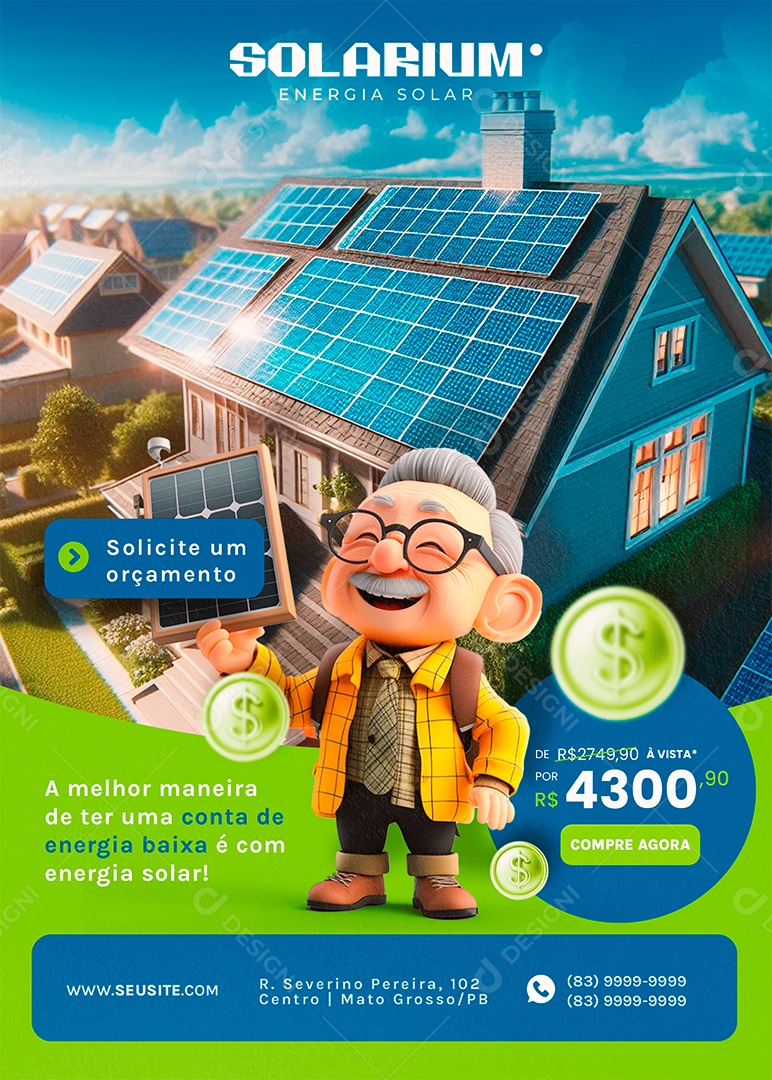 Flyer Energia Solar Solicite um Orçamento Social Media PSD Editável