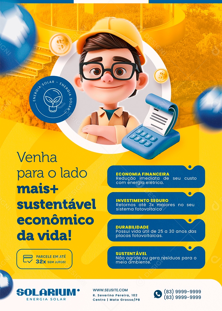 Flyer Energia Solar Mais Sustentável Social Media PSD Editável