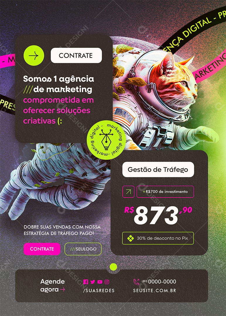 Flyer Marketing Digital Contrate Social Media PSD Editável