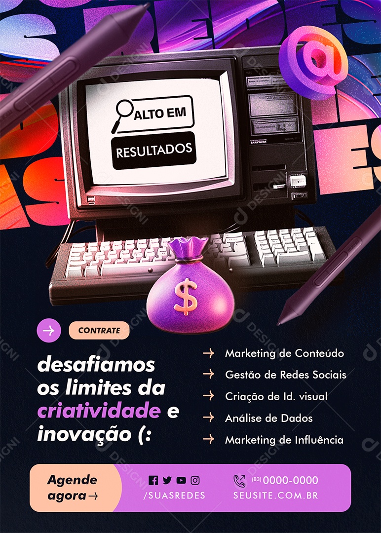 Flyer Marketing Digital Alto em Resultados Social Media PSD Editável