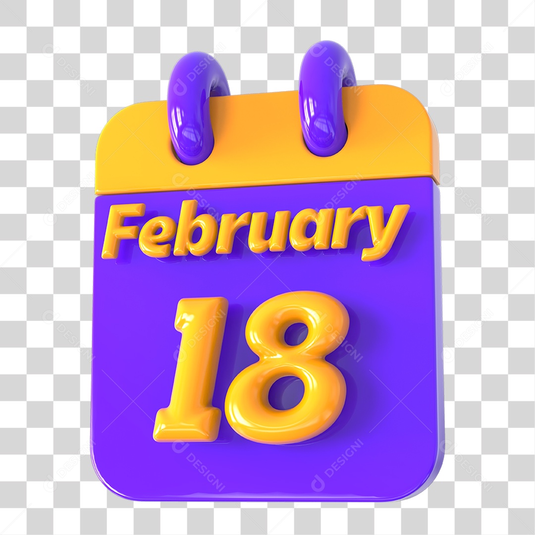 Elemento 3D Calendário 18 de Fevereiro PNG Transparente