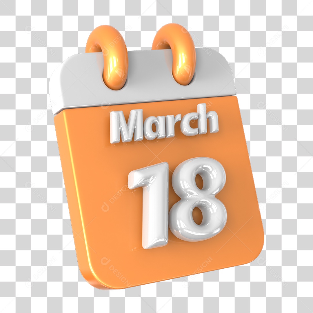 Elemento 3D Calendário 18 de Março PNG Transparente