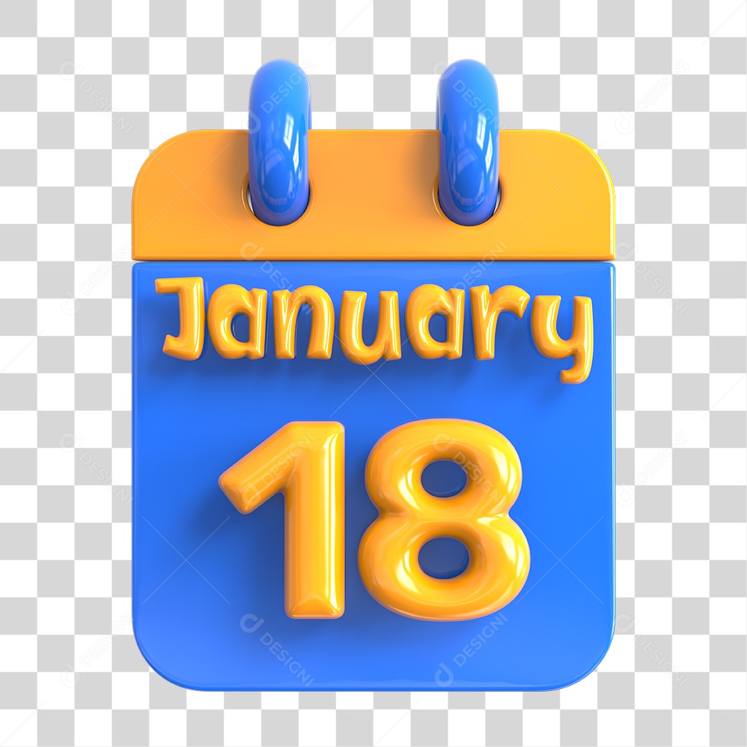 Elemento 3D Calendário 18 de Janeiro PNG Transparente