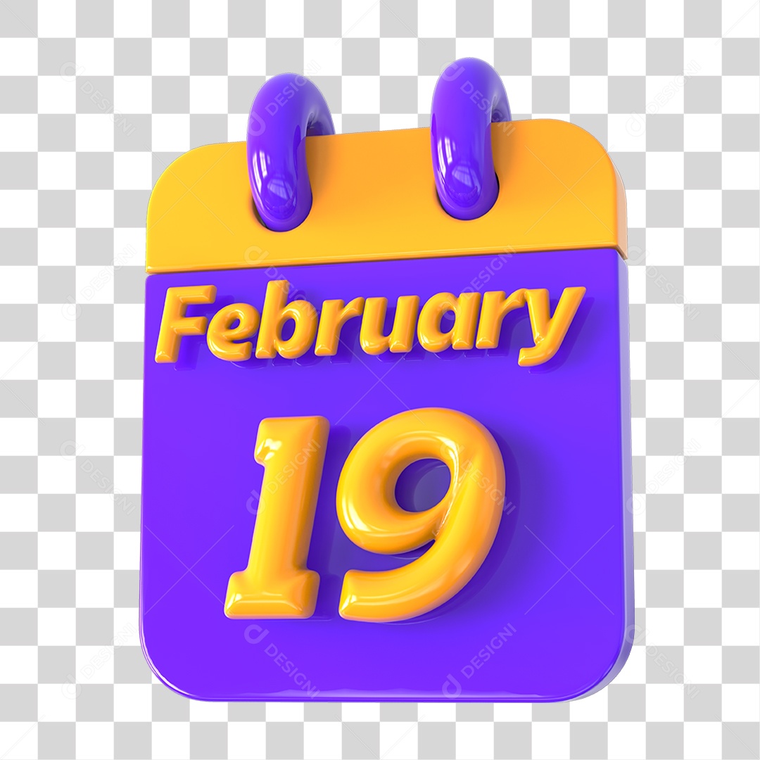 Elemento 3D Calendário 19 de Fevereiro PNG Transparente