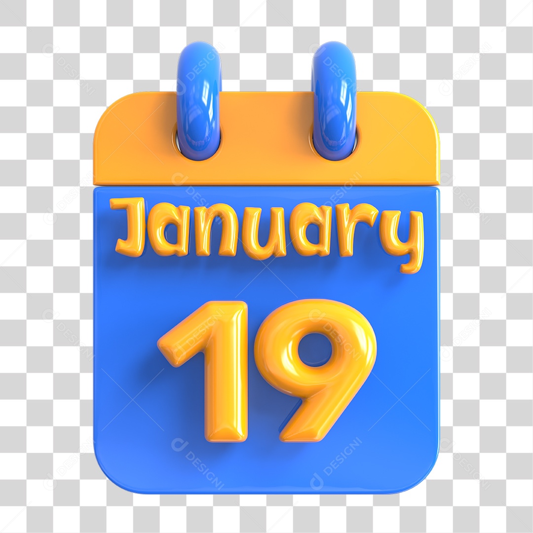 Elemento 3D Calendário 19 de Janeiro PNG Transparente