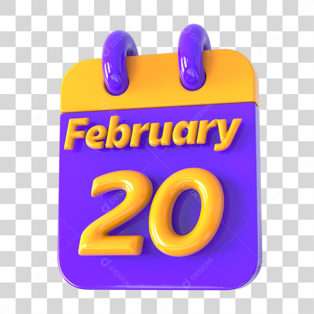 Elemento 3D Calendário 20 de Fevereiro PNG Transparente