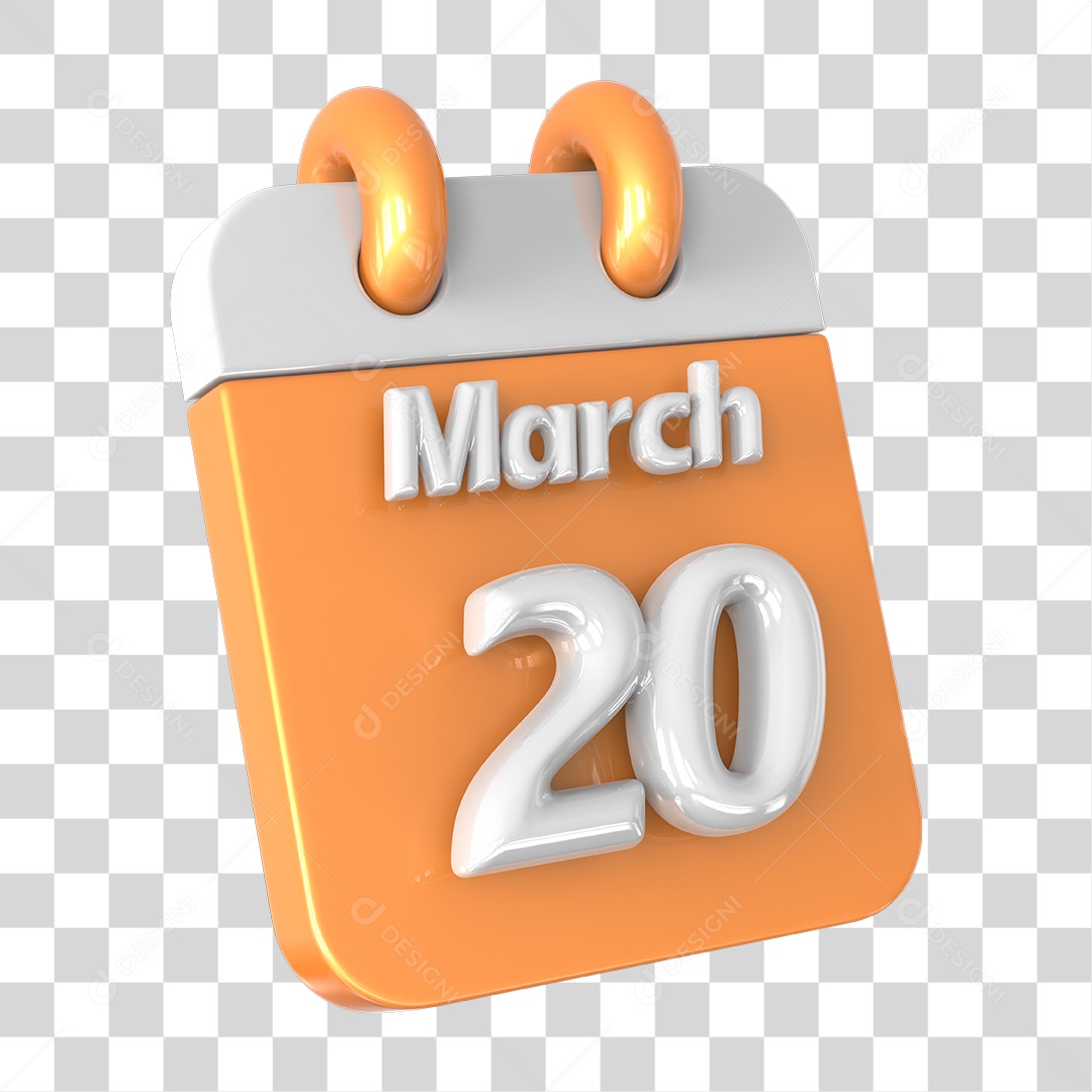 Elemento 3D Calendário 20 de Março PNG Transparente