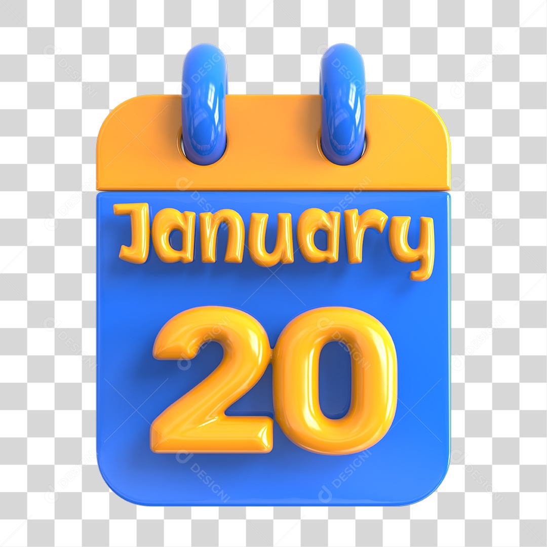 Elemento 3D Calendário 20 de Janeiro PNG Transparente