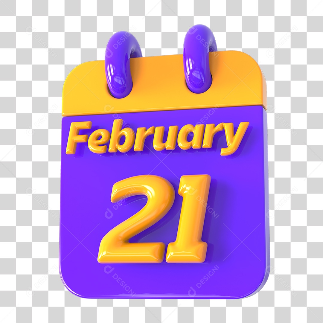 Elemento 3D Calendário 21 de Fevereiro PNG Transparente