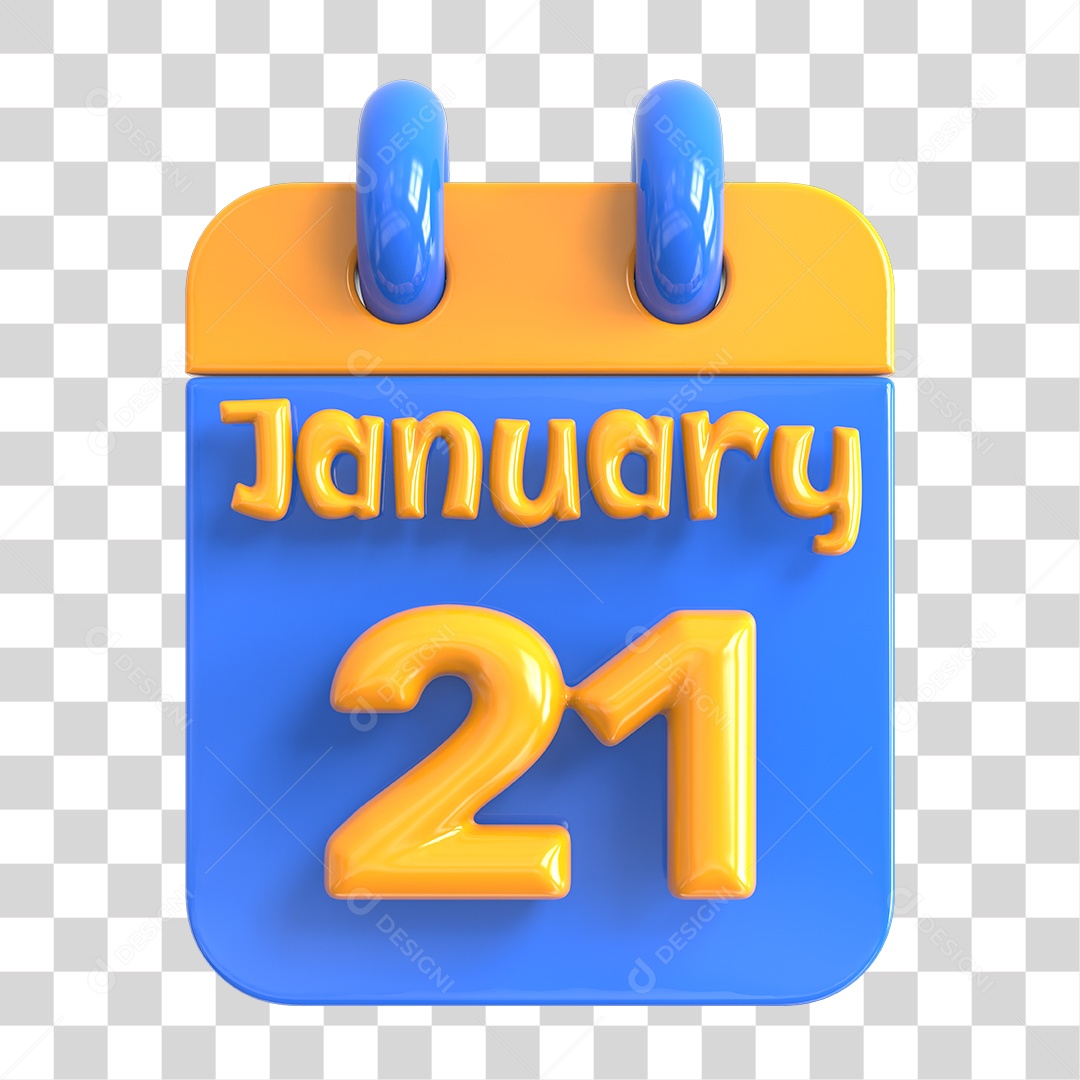 Elemento 3D Calendário 21 de Janeiro PNG Transparente