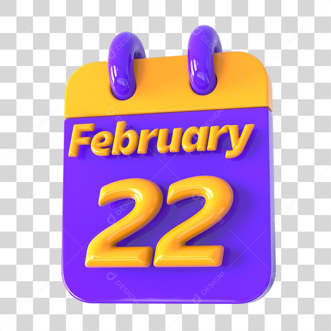 Elemento 3D Calendário 22 de Fevereiro PNG Transparente