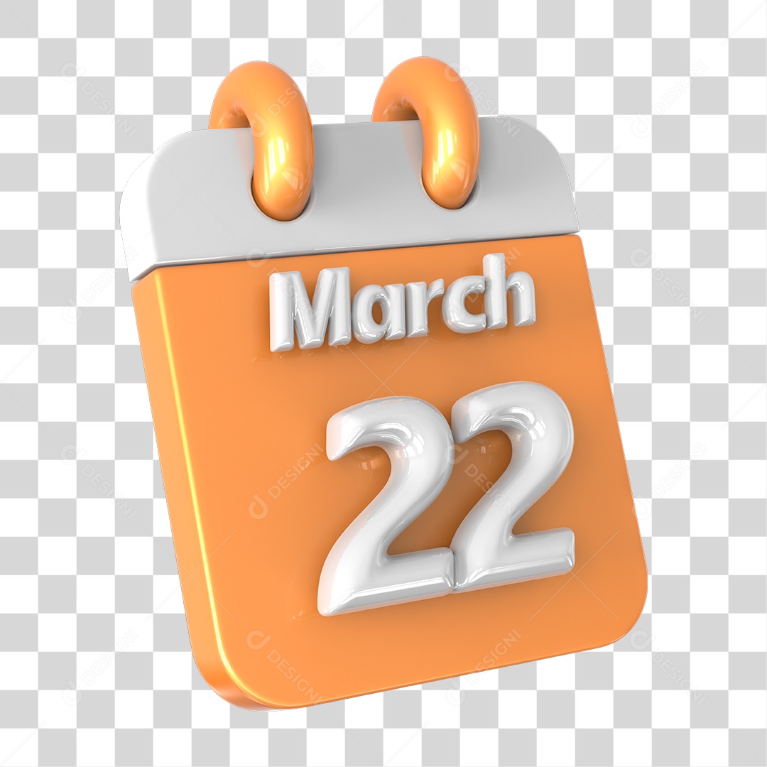 Elemento 3D Calendário 22 de Março PNG Transparente