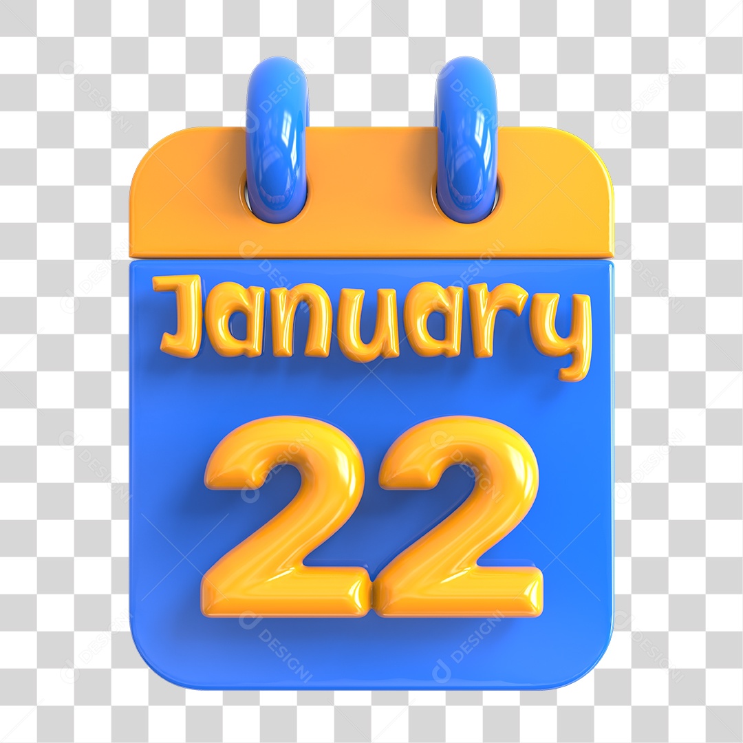 Elemento 3D Calendário 22 de Janeiro PNG Transparente