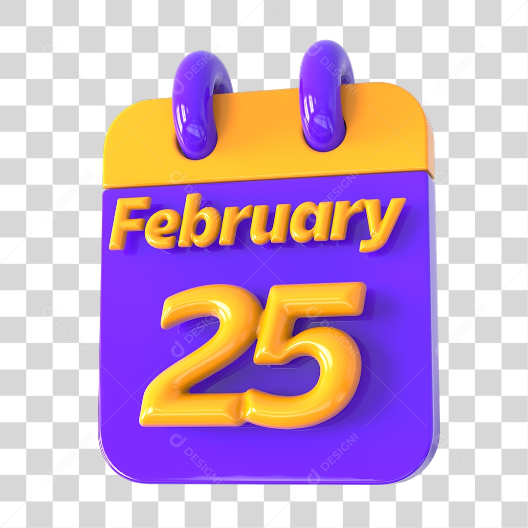 Elemento 3D Calendário 25 de Fevereiro PNG Transparente