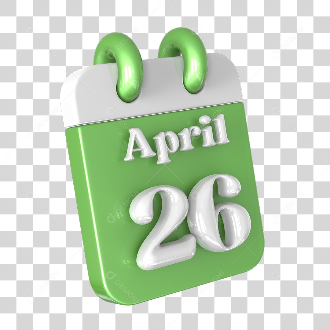 Elemento 3D Calendário 26 de Abril PNG Transparente