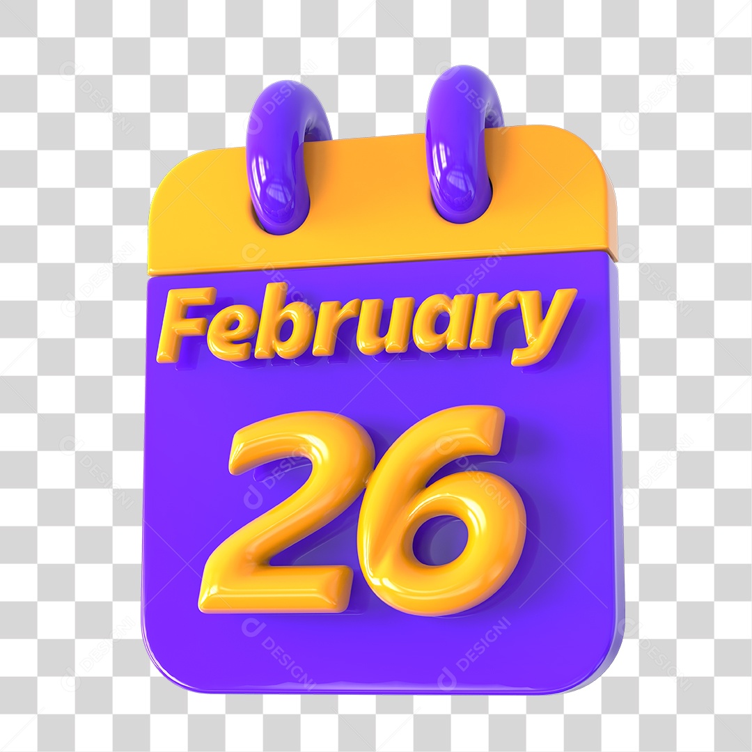 Elemento 3D Calendário 26 de Fevereiro PNG Transparente