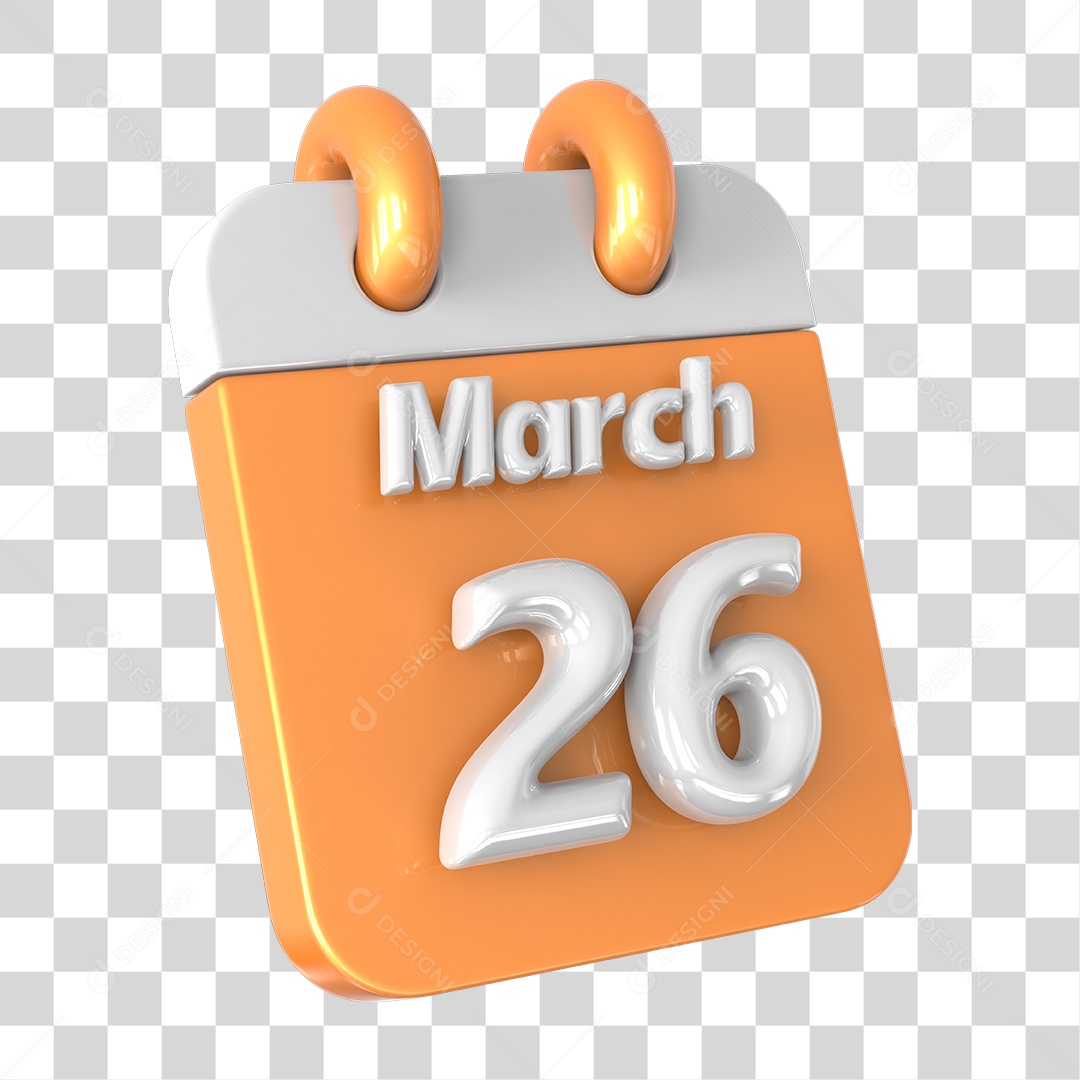 Elemento 3D Calendário 26 de Março PNG Transparente