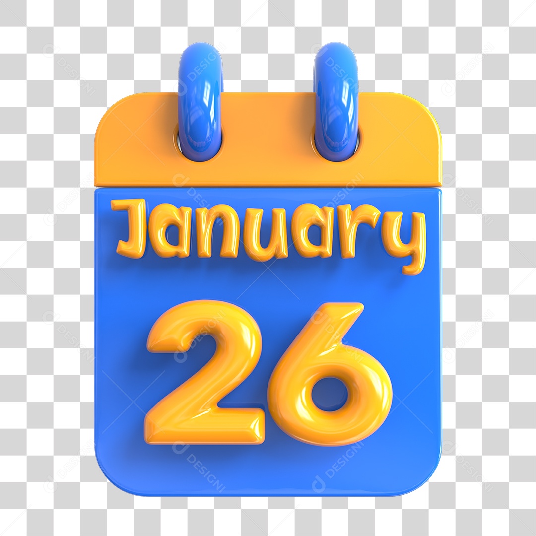 Elemento 3D Calendário 26 de Janeiro PNG Transparente