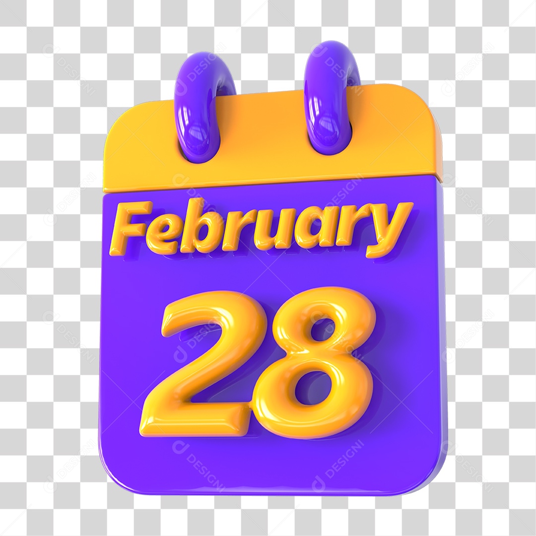 Elemento 3D Calendário 28 de Fevereiro PNG Transparente