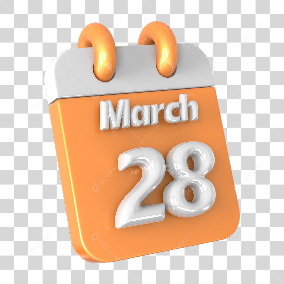 Elemento 3D Calendário 28 de Março PNG Transparente