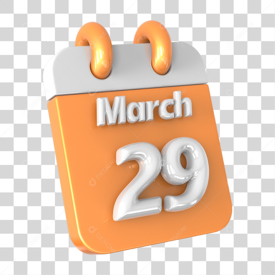 Elemento 3D Calendário 29 de Março PNG Transparente