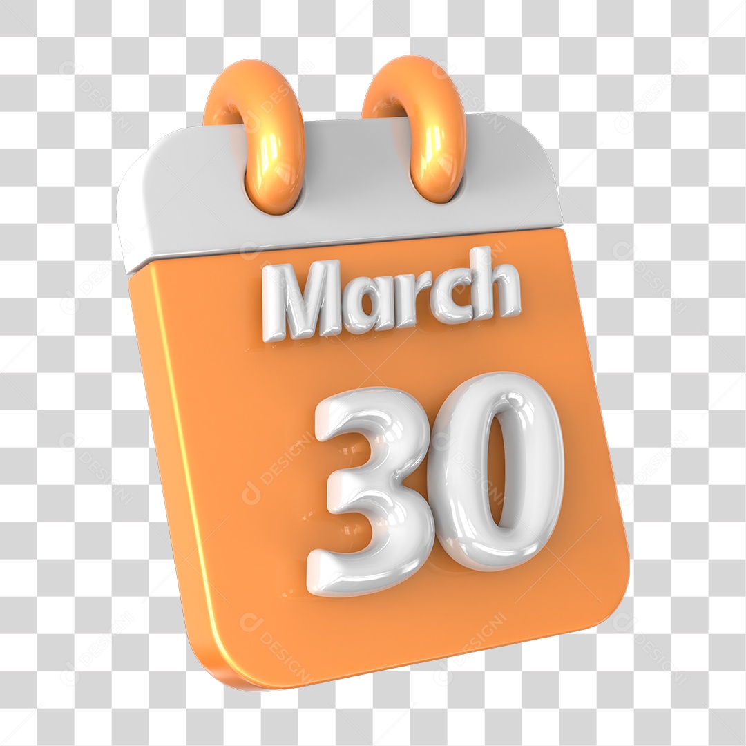 Elemento 3D Calendário 30 de Março PNG Transparente