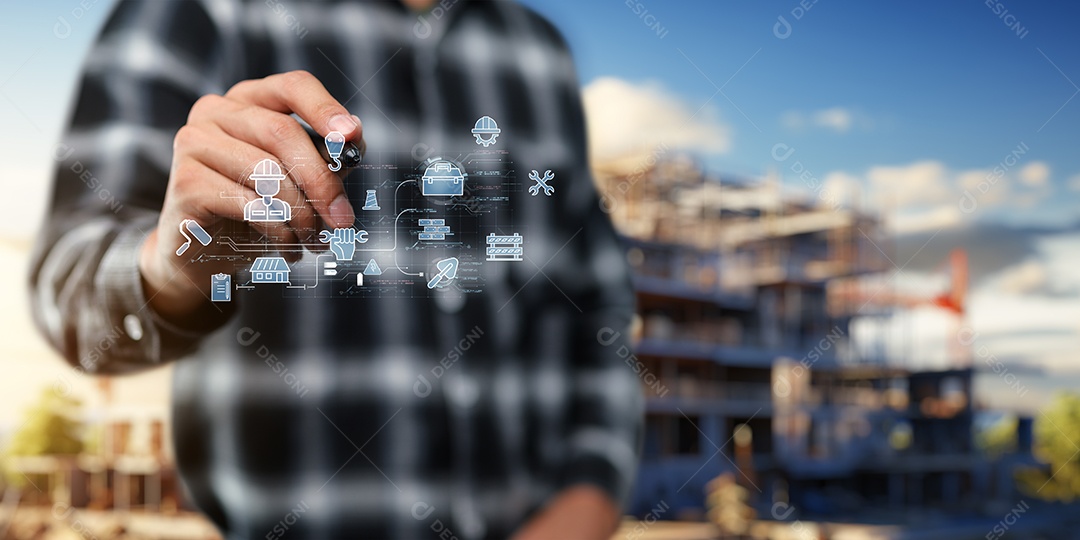 Empresa de construção projetando casas, edifícios, fábricas, imóveis