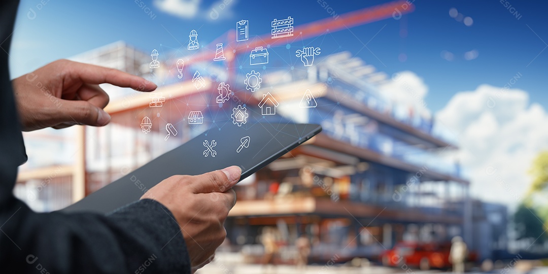 Empresa de construção projetando casas, edifícios, fábricas, imóveis