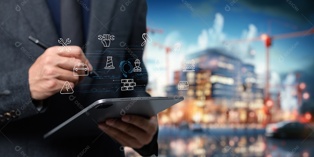 Empresa de construção projetando casas, edifícios, fábricas, imóveis