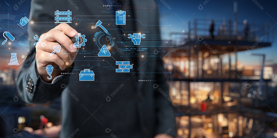 Empresa de construção projetando casas, edifícios, fábricas, imóveis