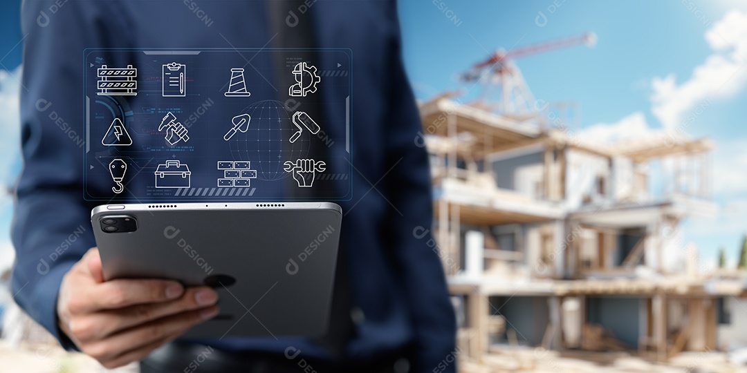 Empresa de construção projetando casas, edifícios, fábricas, imóveis