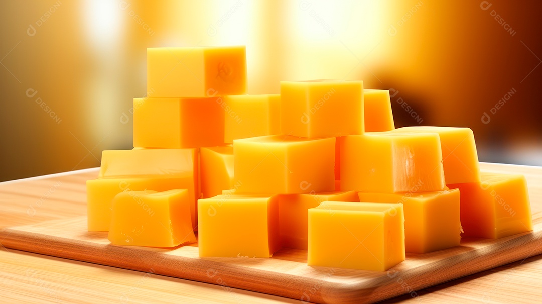 Deliciosos pedaços de queijo amarelo.