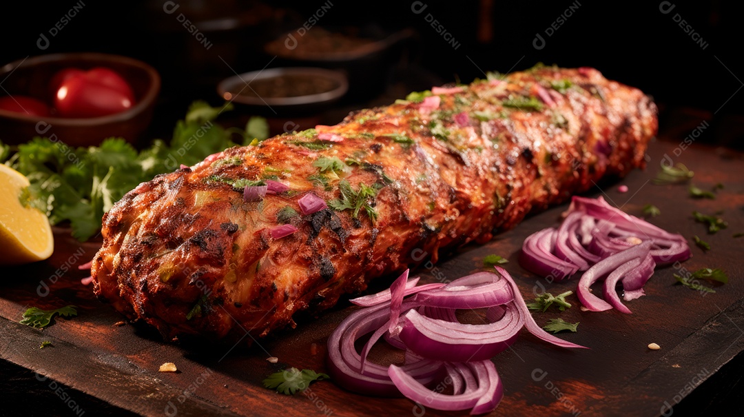 Delicioso kebab de frango fresco.