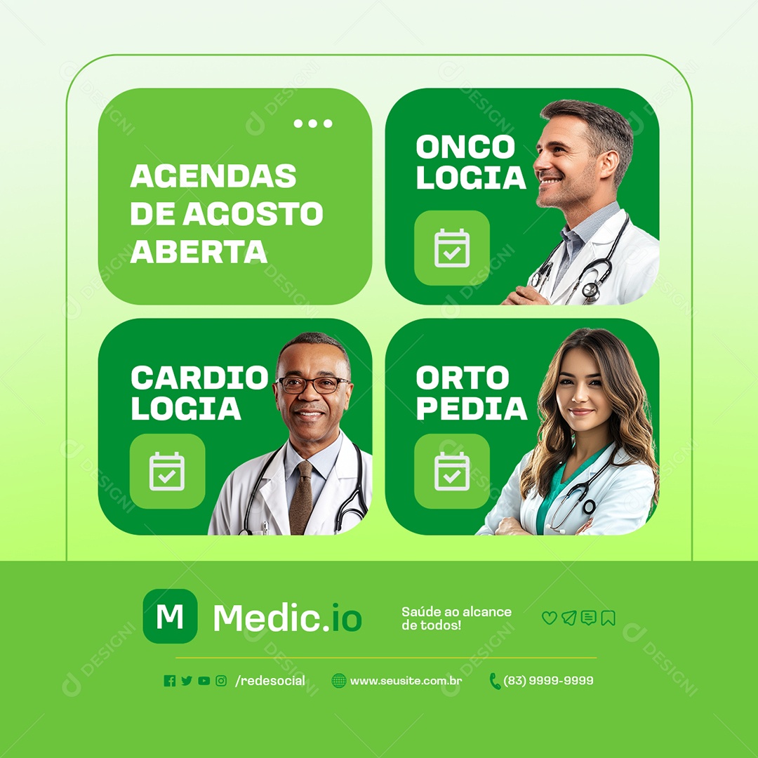 Centro Medico Agendas de Agosto Aberta Social Media PSD Editável