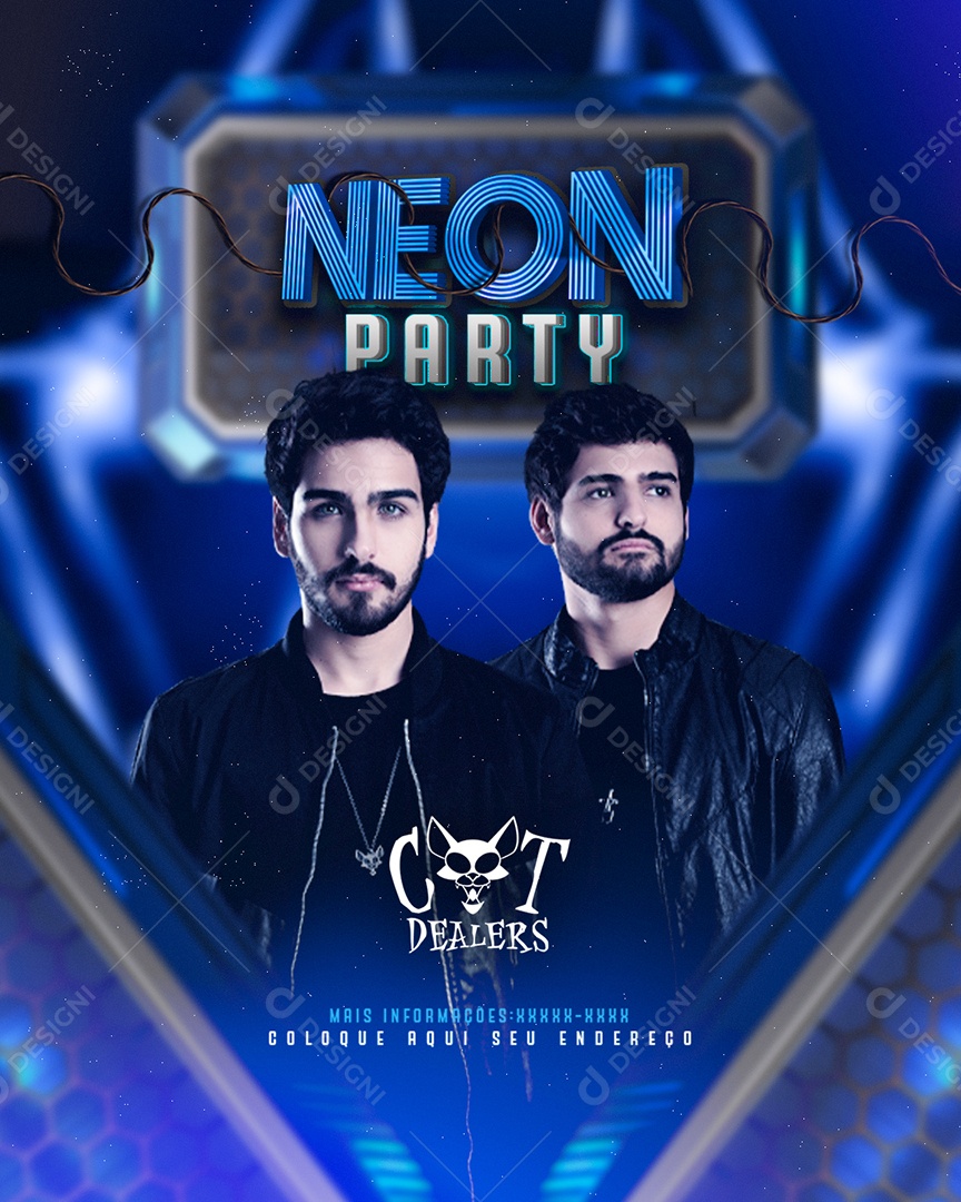 Feed Flyer Neon Party Social Media PSD Editável