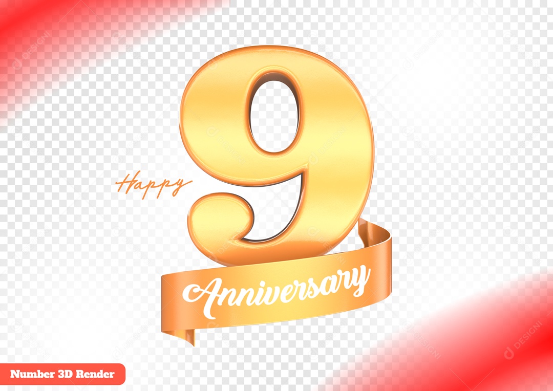 Número 3D 9 Laranja para Composição PSD