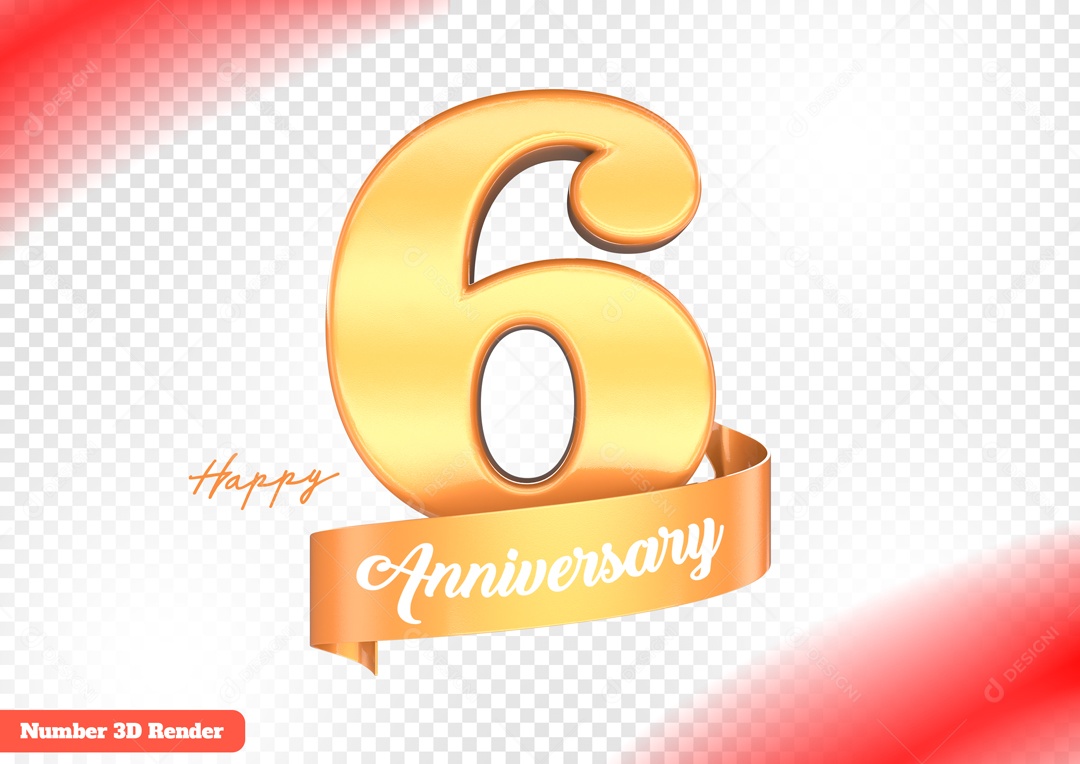 Número 3D 6 Laranja para Composição PSD