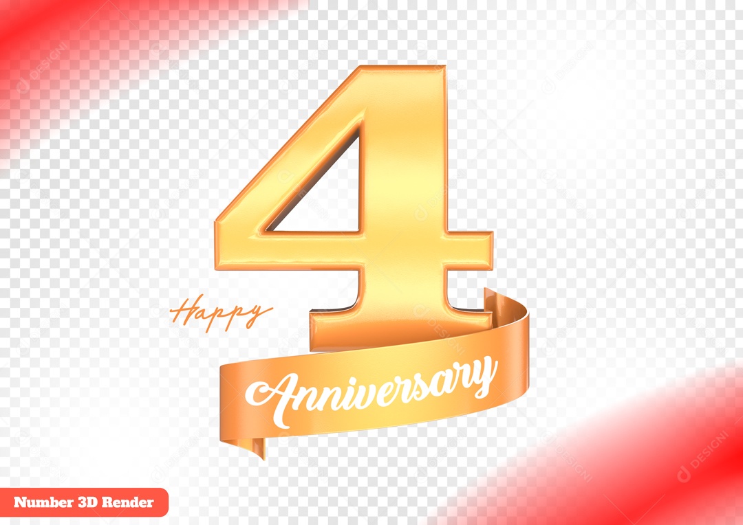 Número 3D 4 Laranja para Composição PSD