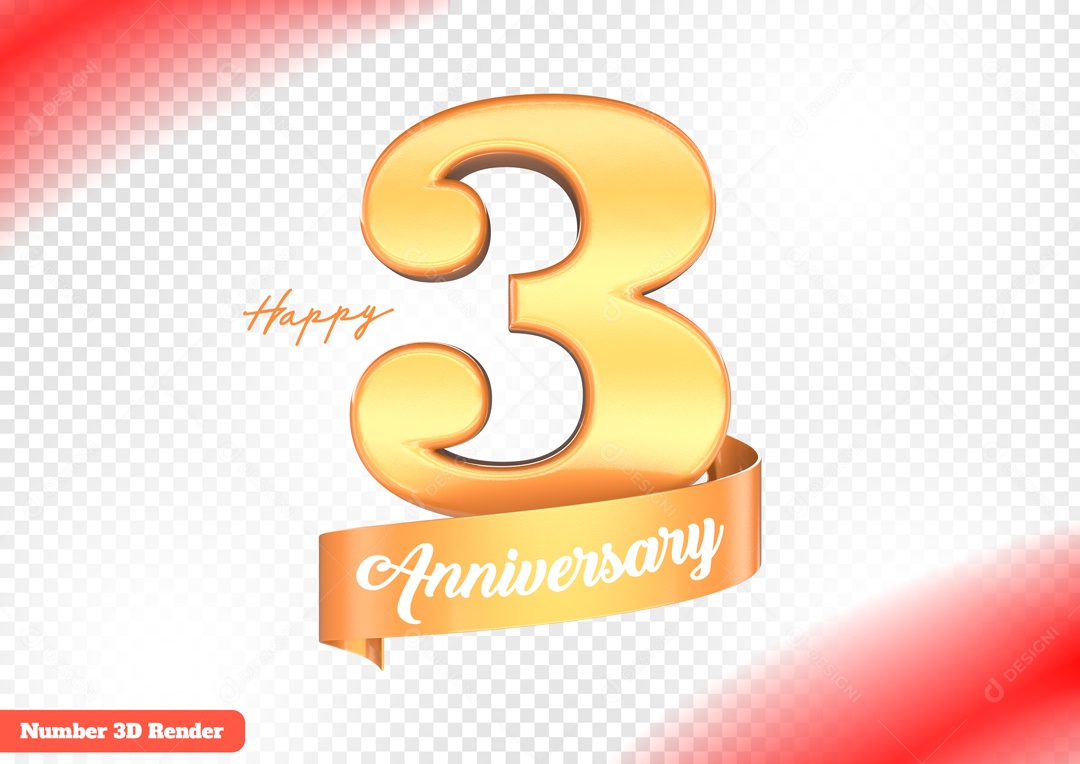 Número 3D 3 Laranja para Composição PSD