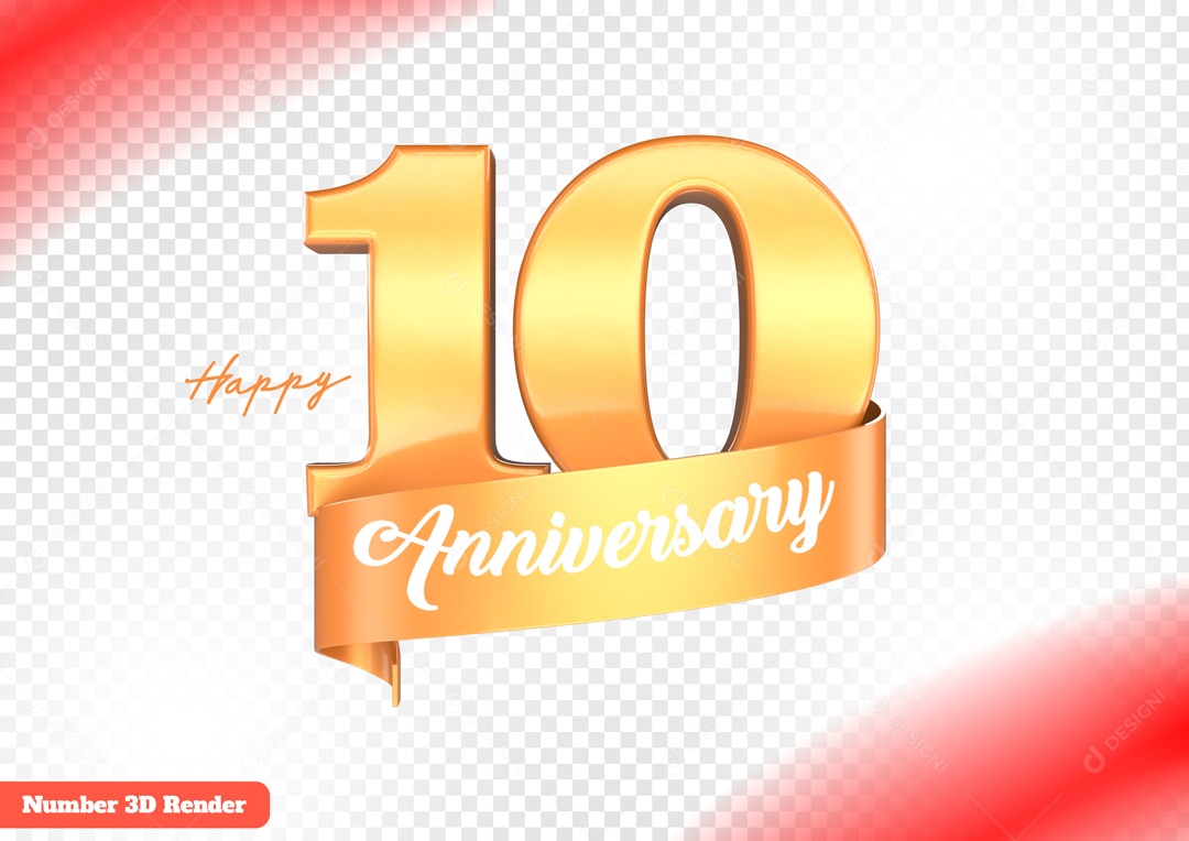 Número 3D 10 Laranja para Composição PSD