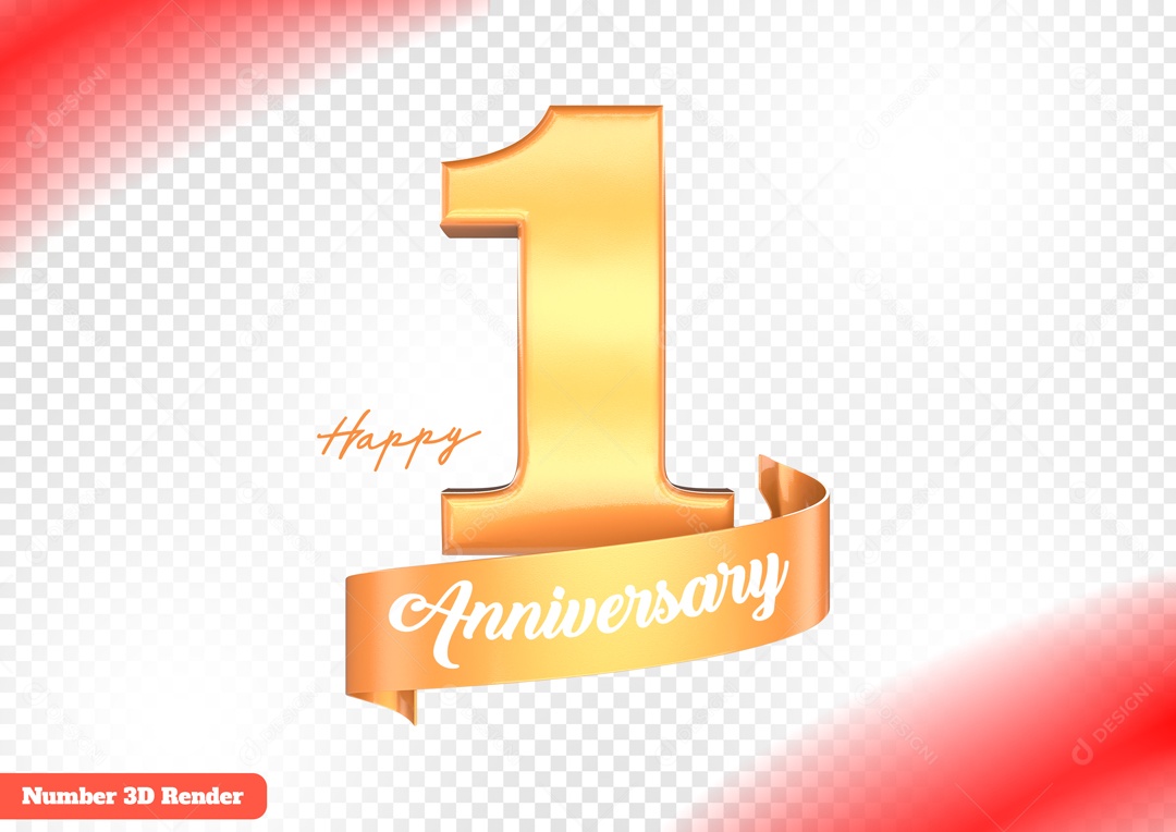 Número 3D 1 Laranja para Composição PSD