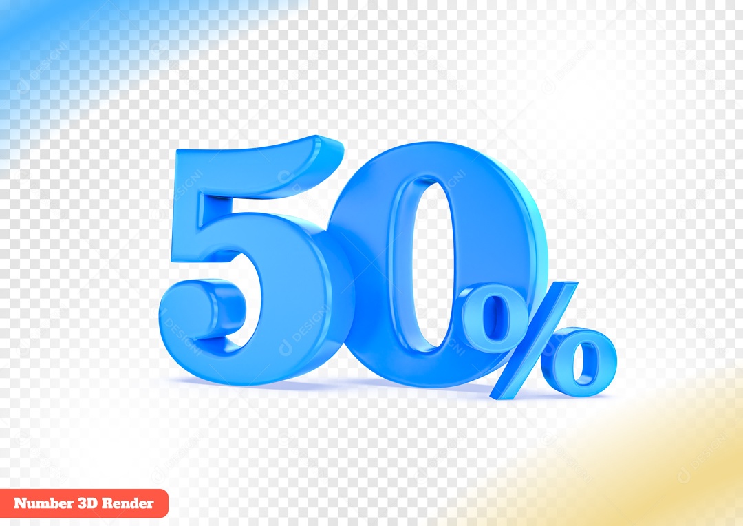 Desconto de 50% Elemento 3D Azul para Composição PSD